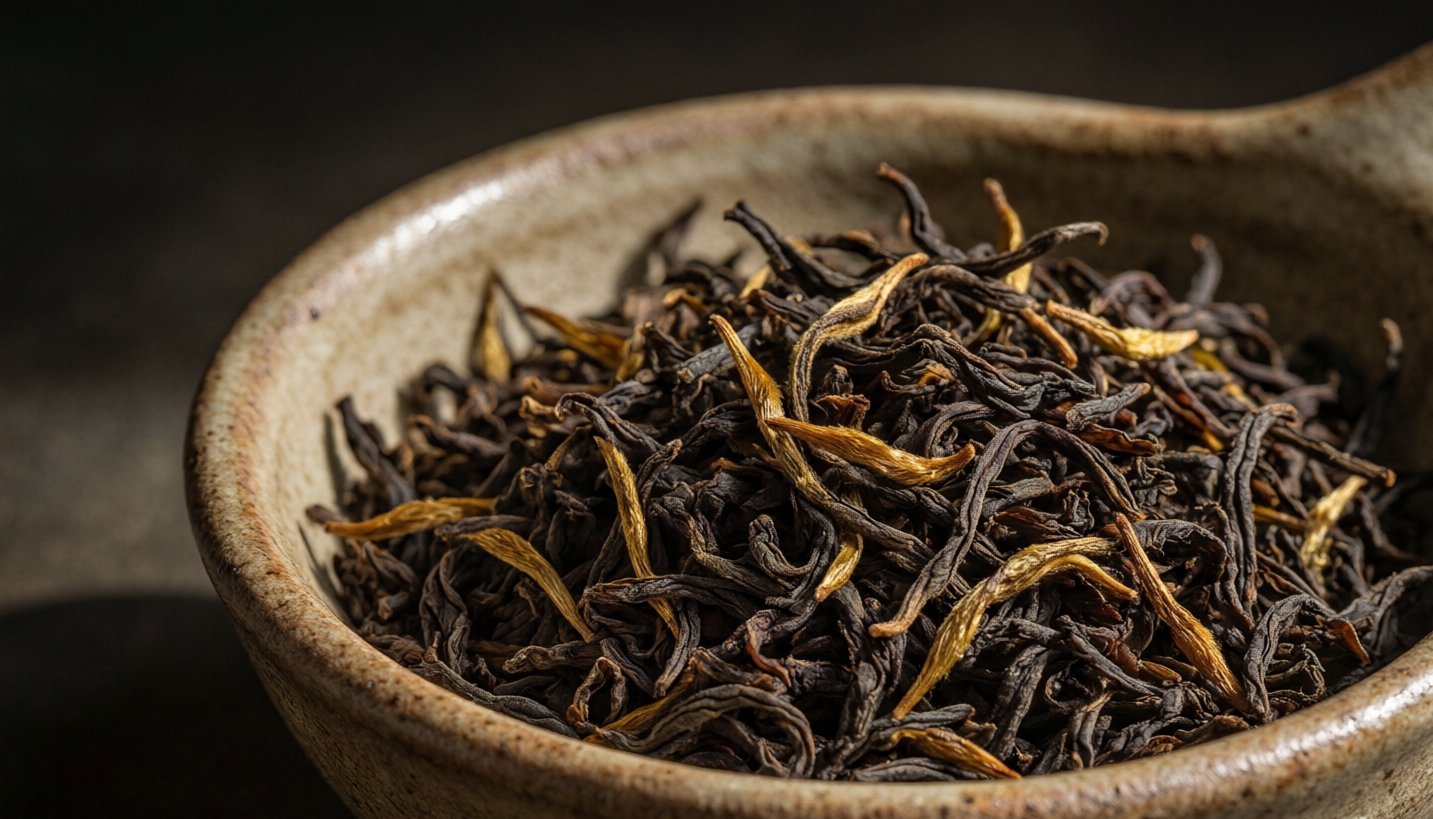 Loose Chinese black tea leaves ready for brewing