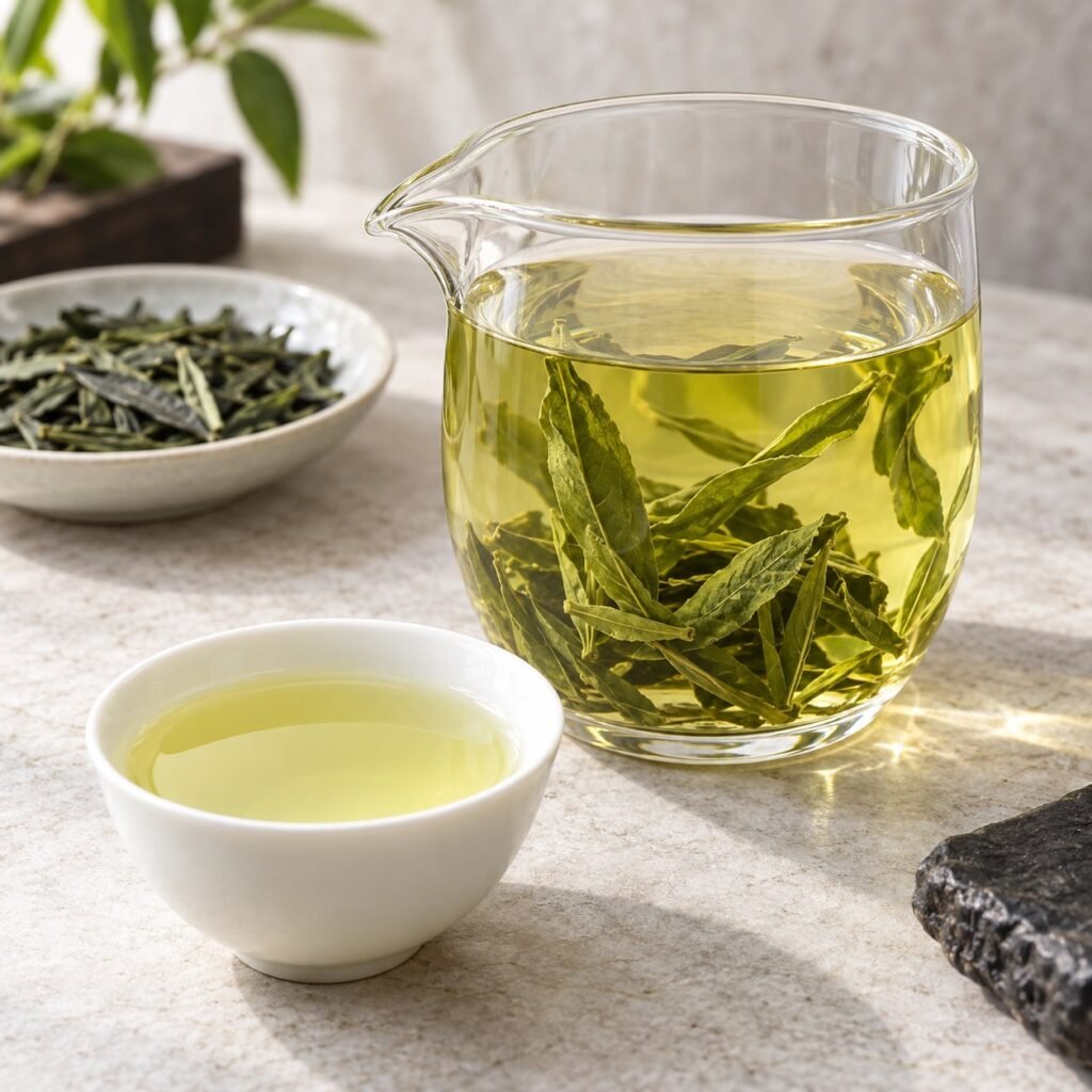 Brewed First Grade Lu'an Guapian Tea with clear liquor