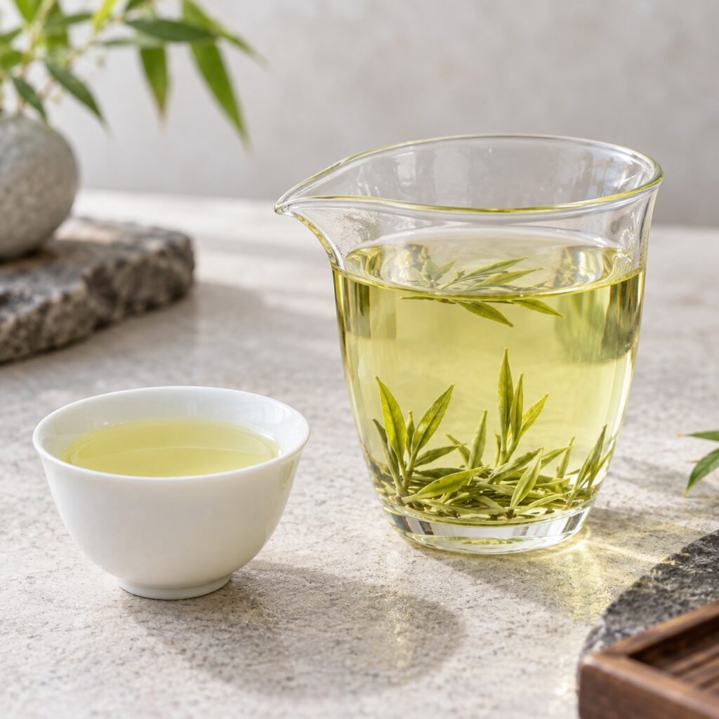 Brewed Premium Huangshan Maofeng Tea with clear liquor