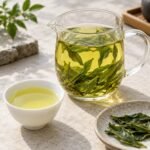 Brewed Premium Lu'an Guapian Tea with clear liquor