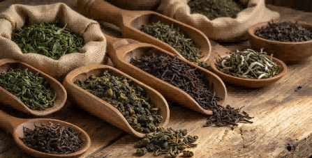 Dry yellow tea leaves: leaf size and grade affect brewing time and temperature