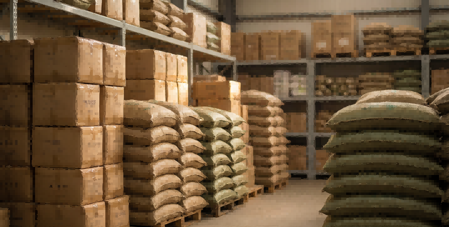 Black tea bulk storage in a tea warehouse